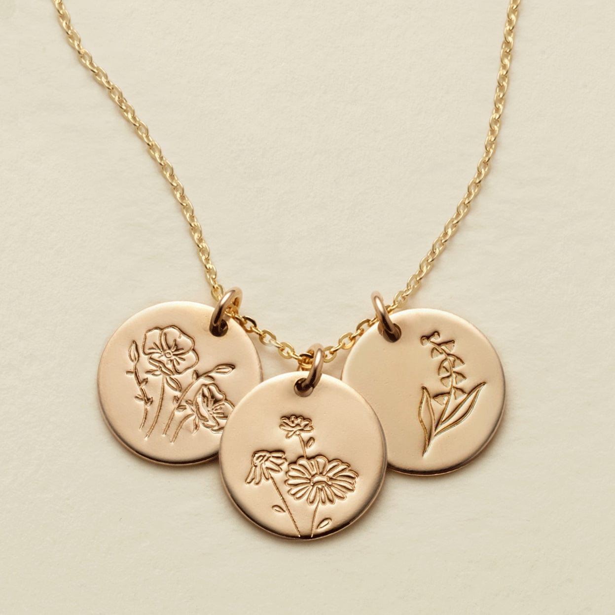 Made by Mary Birth Flower Stacker Necklace—1/2 Disc | Hand Stamped Silver / 16-18 / 2 Discs