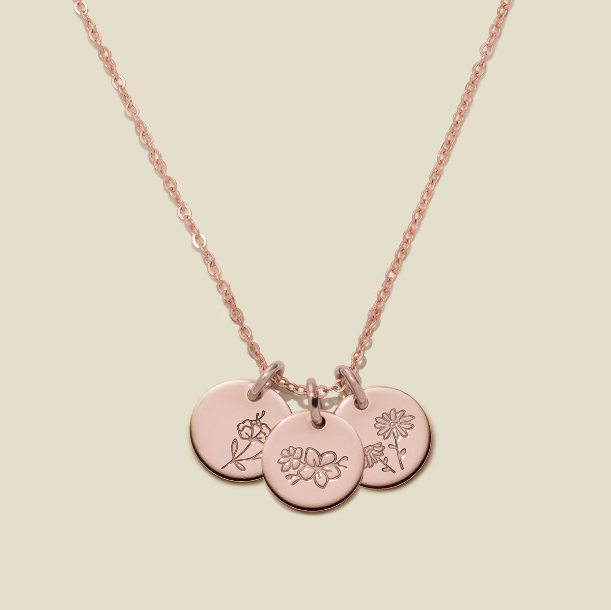 Birth Flower Stacker Necklace | 3/8" Disc Rose Gold Filled / 16"-18" / 1 Disc Necklace