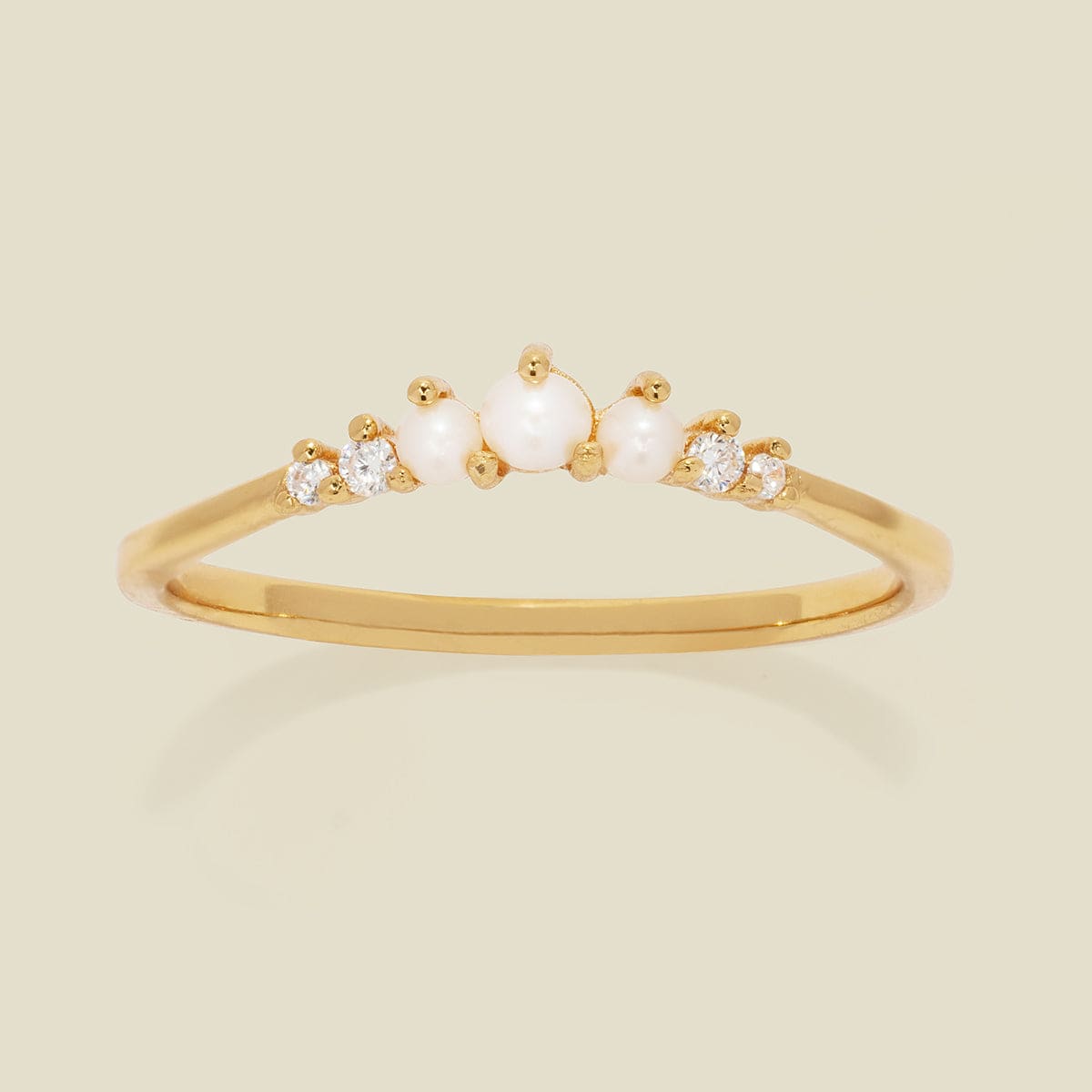 Crescent Pearl and CZ Ring Gold Vermeil / 5 Ring