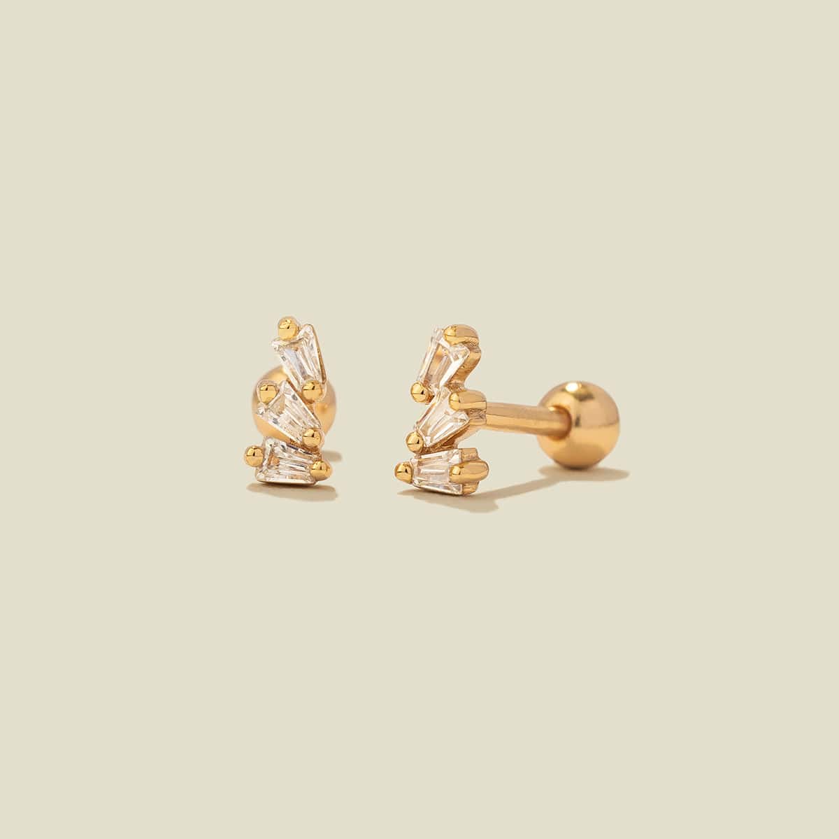 CZ Triple Baguette Stud Earrings Gold Vermeil Earring
