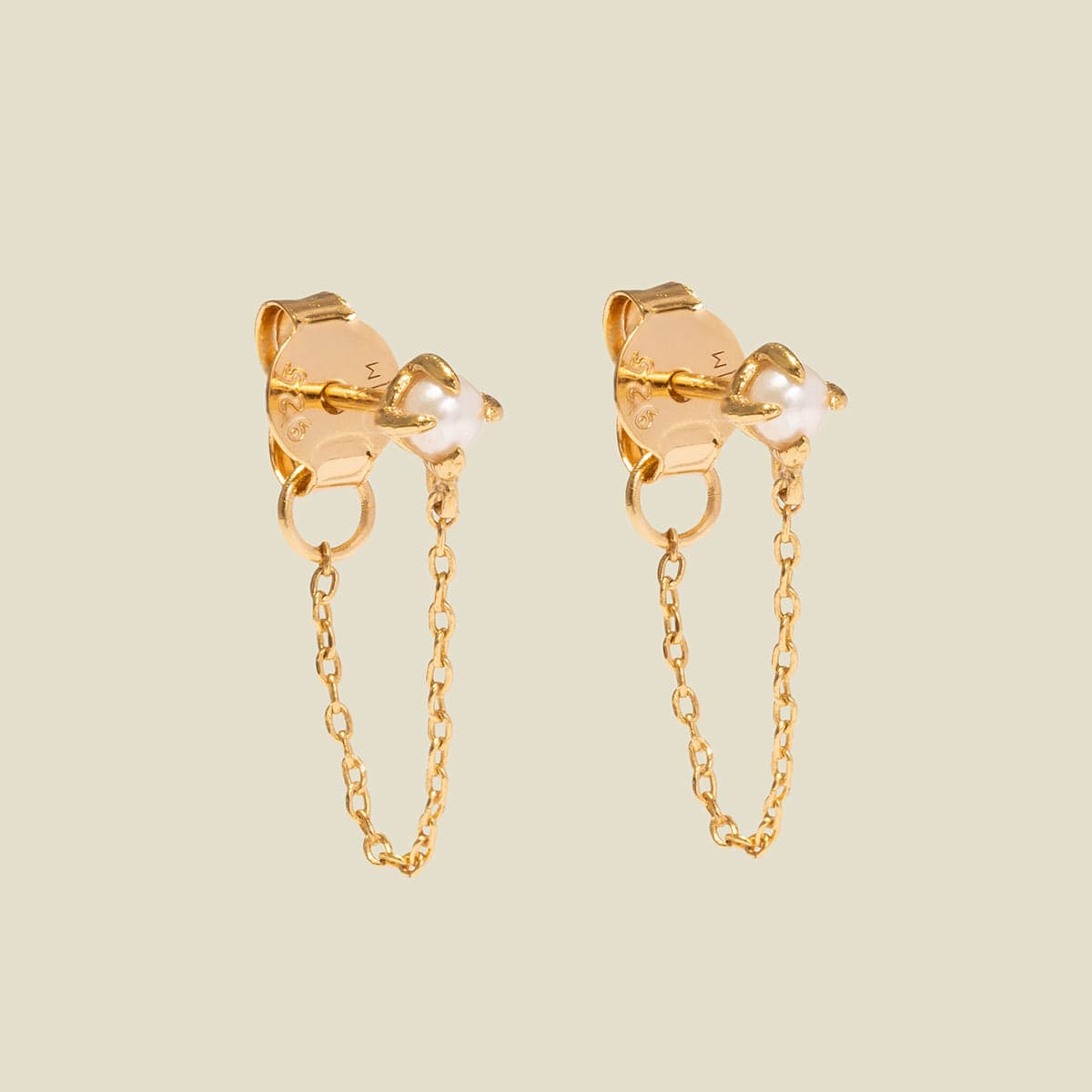 Pearl Chain Huggie Studs Gold Vermeil Earring