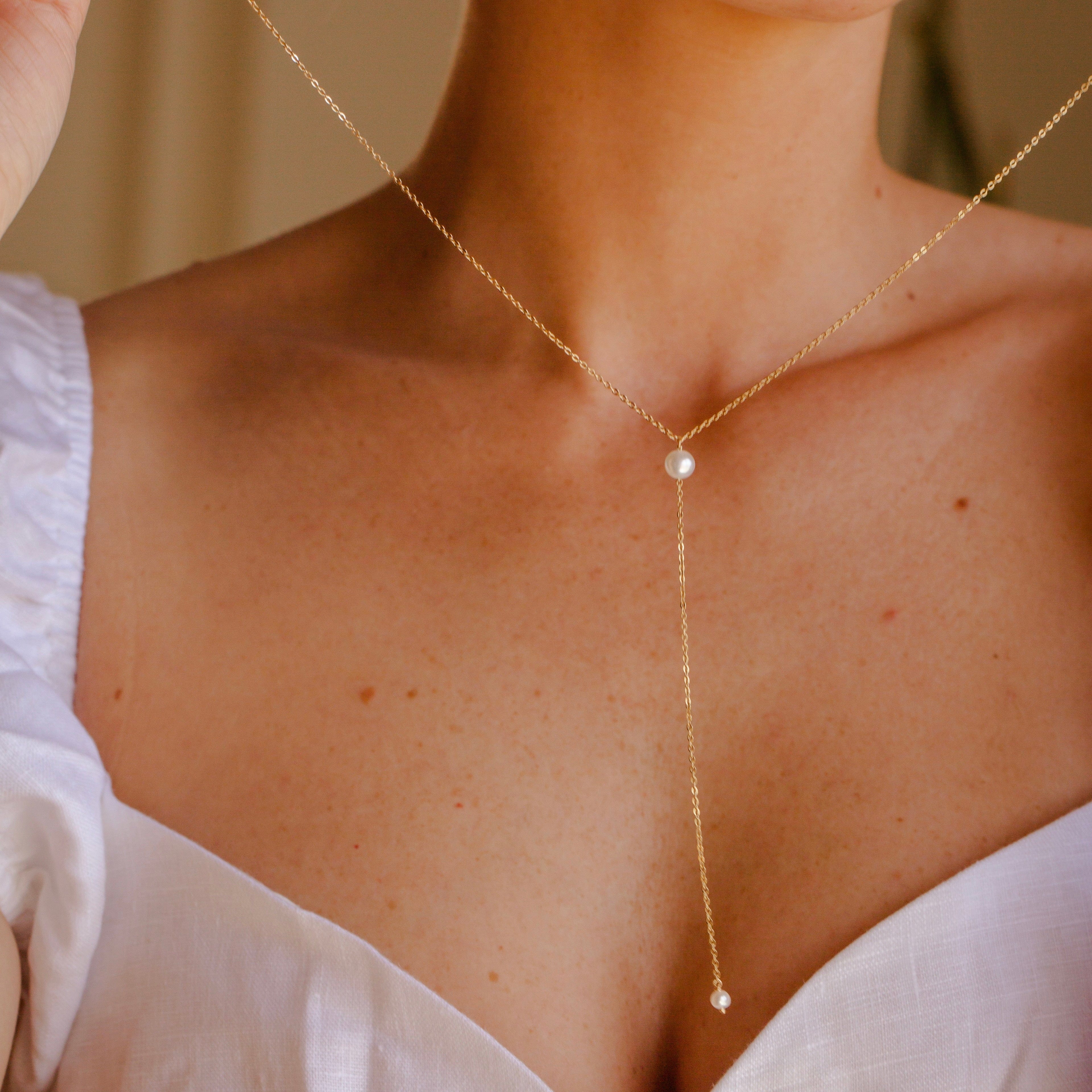 Pearl Lariat Necklace Gold Vermeil Necklace
