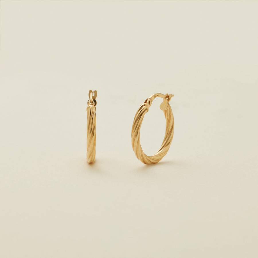 14k Solid Gold Twisted Hoop Earrings