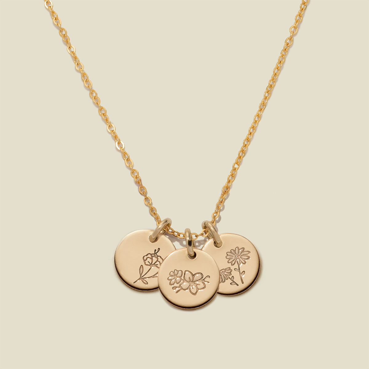 Birth Flower Stacker Necklace | 3/8" Disc Gold Filled / 16"-18" / 1 Disc Necklace