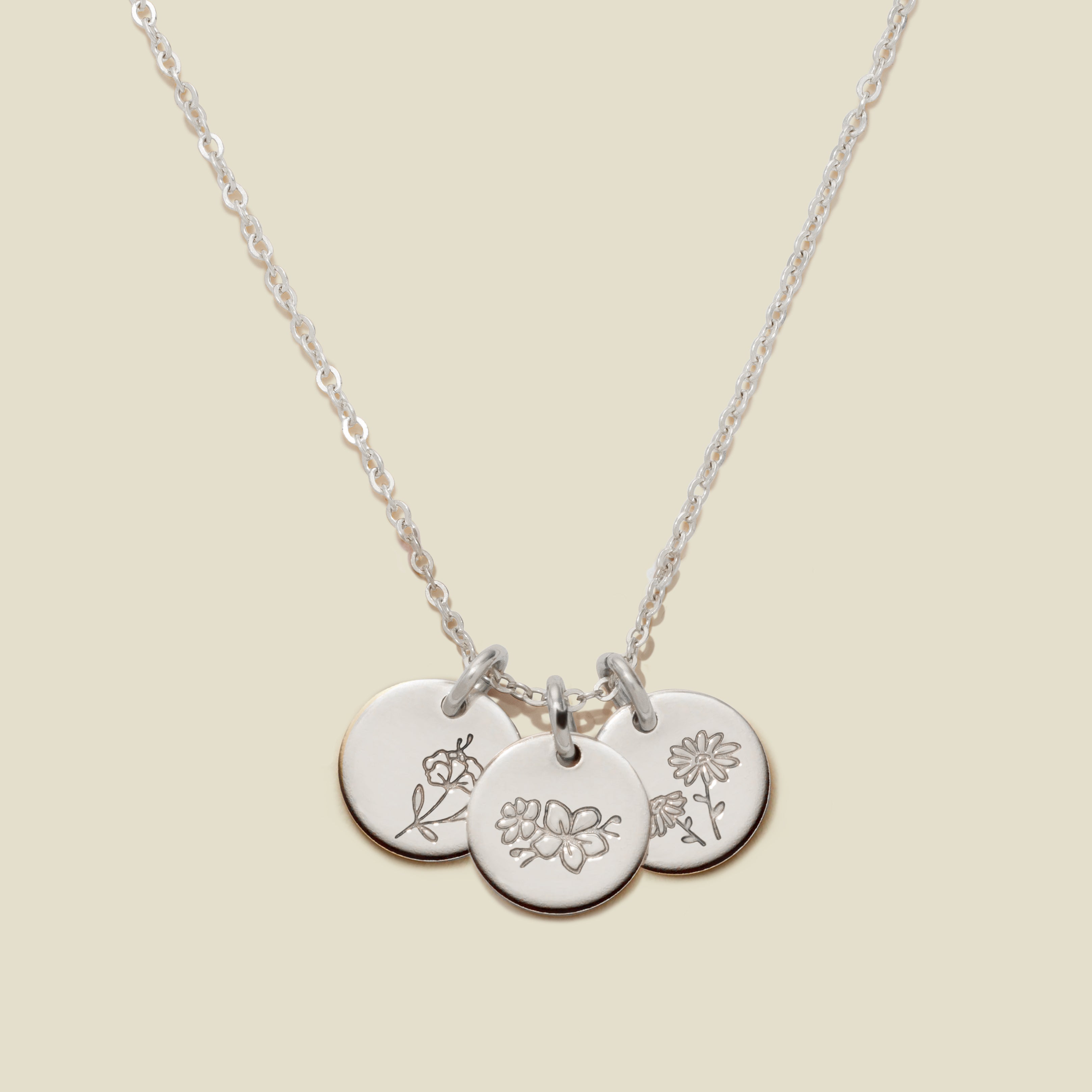 Birth Flower Stacker Necklace | 3/8" Disc Silver / 16"-18" / 1 Disc Necklace