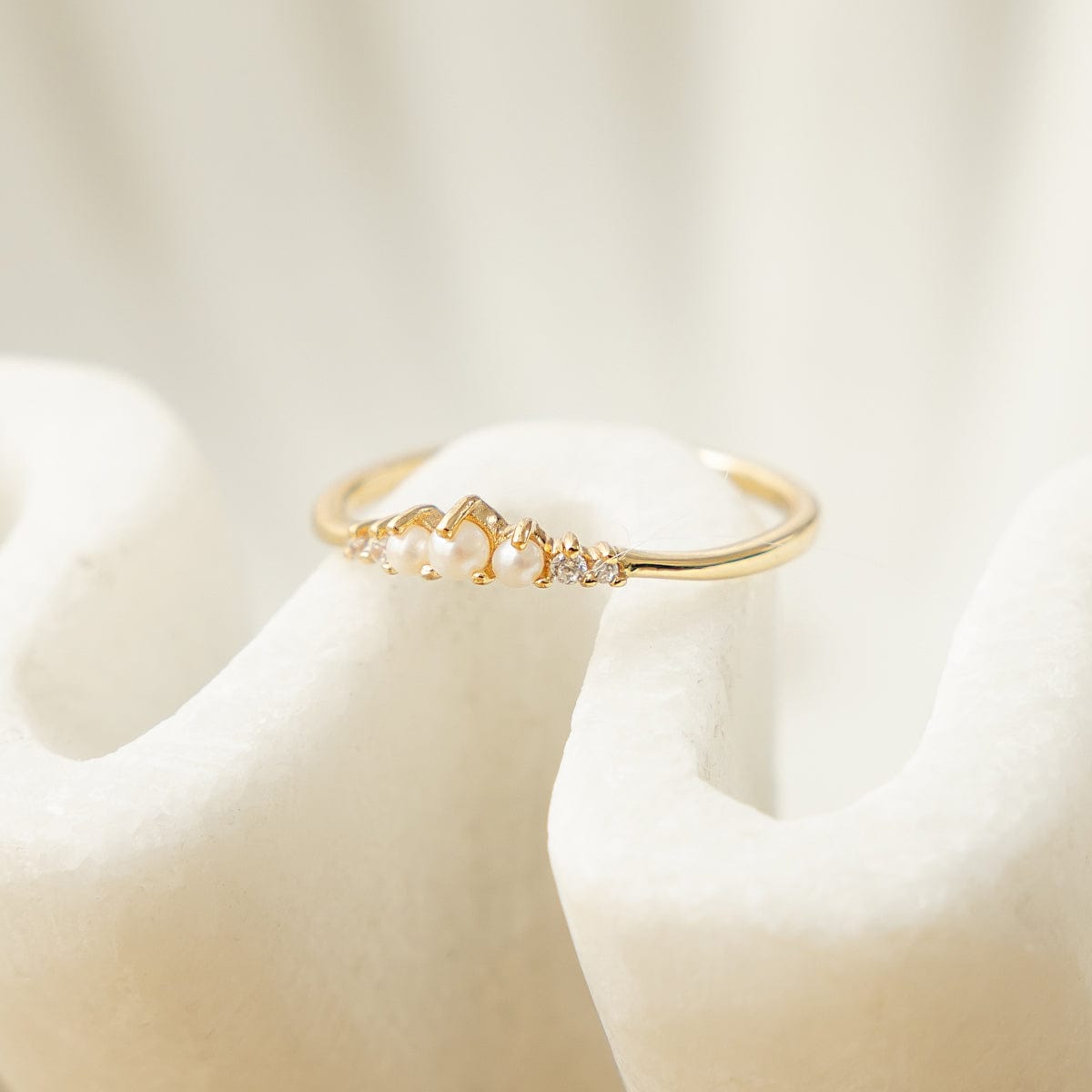 Crescent Pearl and CZ Ring Ring