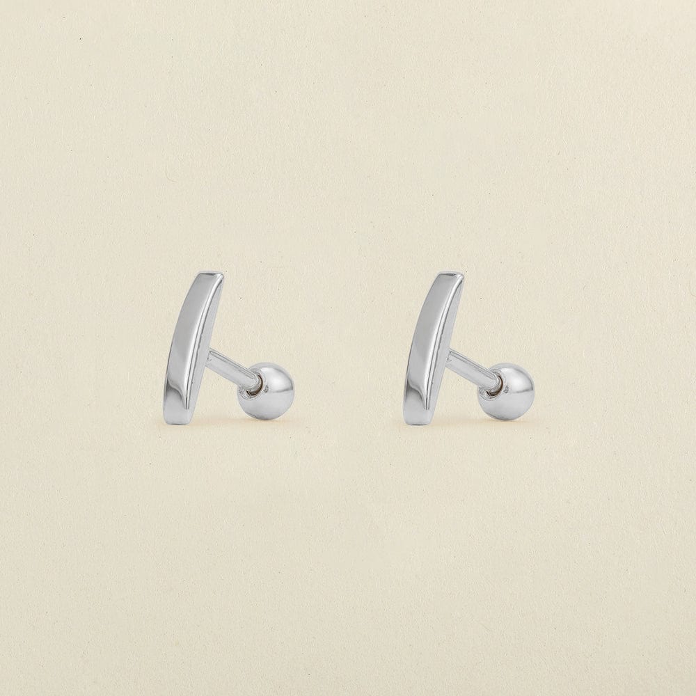 Curved Bar Stud Earrings Silver Earring