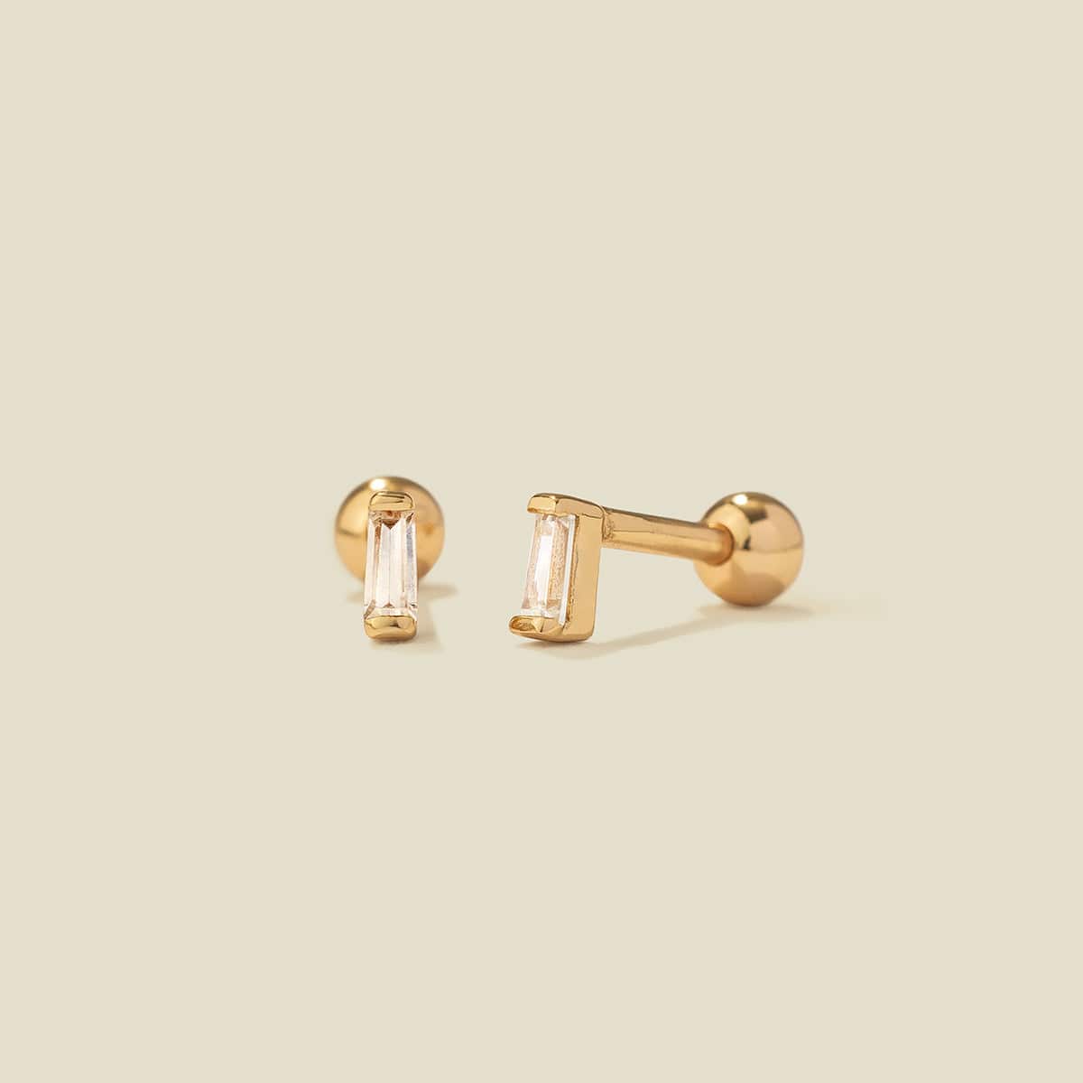 CZ Baguette Stud Earrings Gold Vermeil Earring