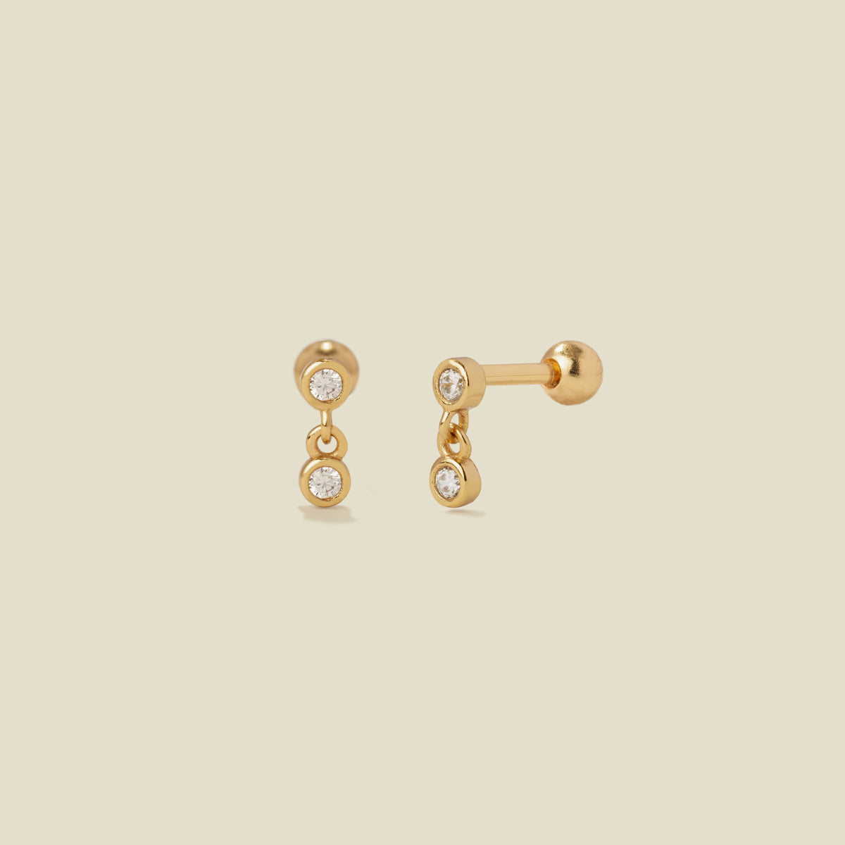 CZ Bezel Drop Stud Earrings Gold Vermeil Earring