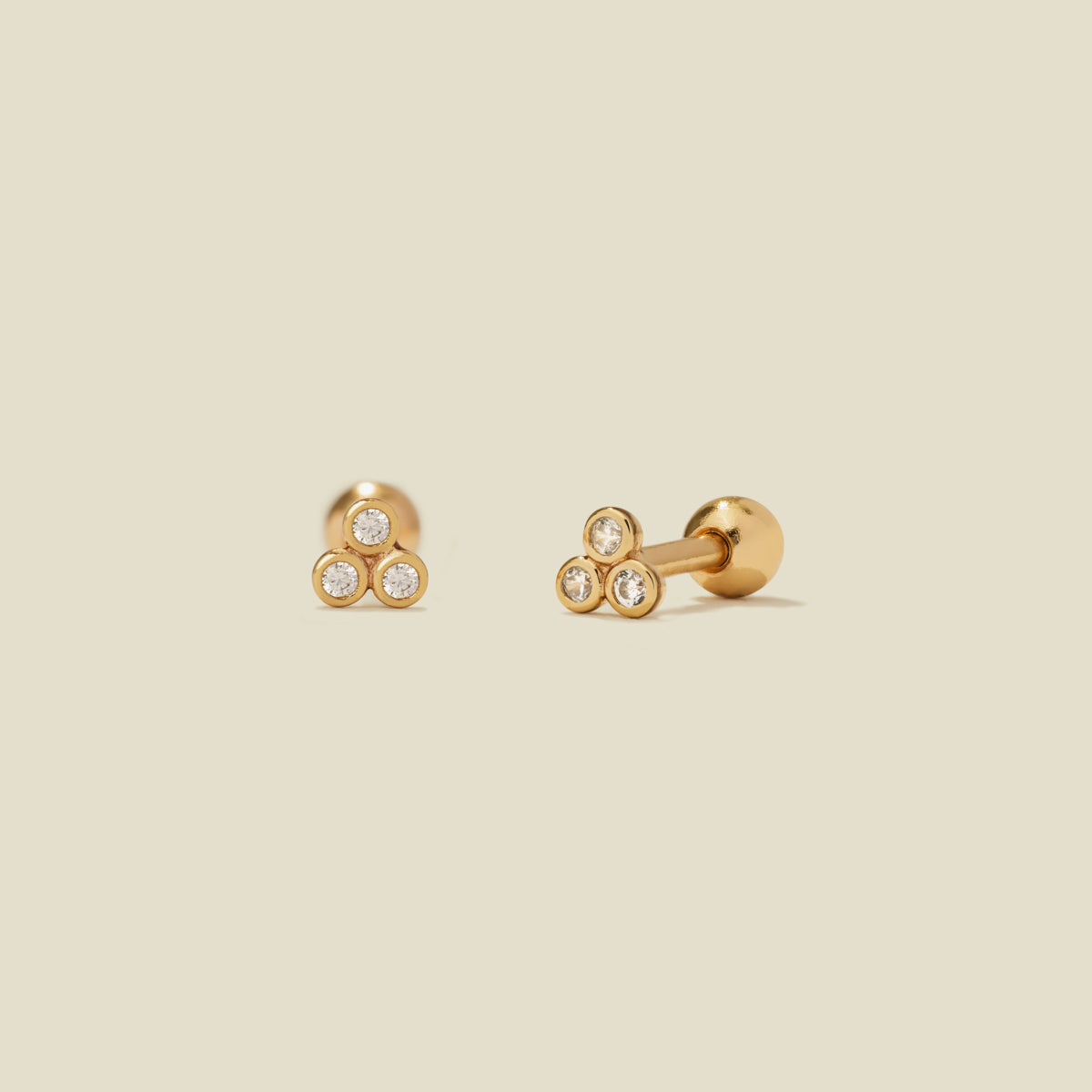 CZ Bezel Trinity Stud Earrings Gold Vermeil Earring