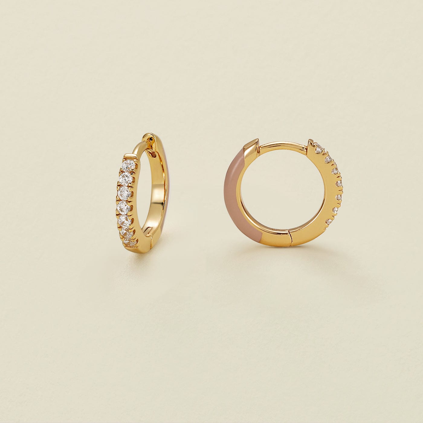 CZ Enamel Hoop Earrings Blush / Gold Vermeil Earring