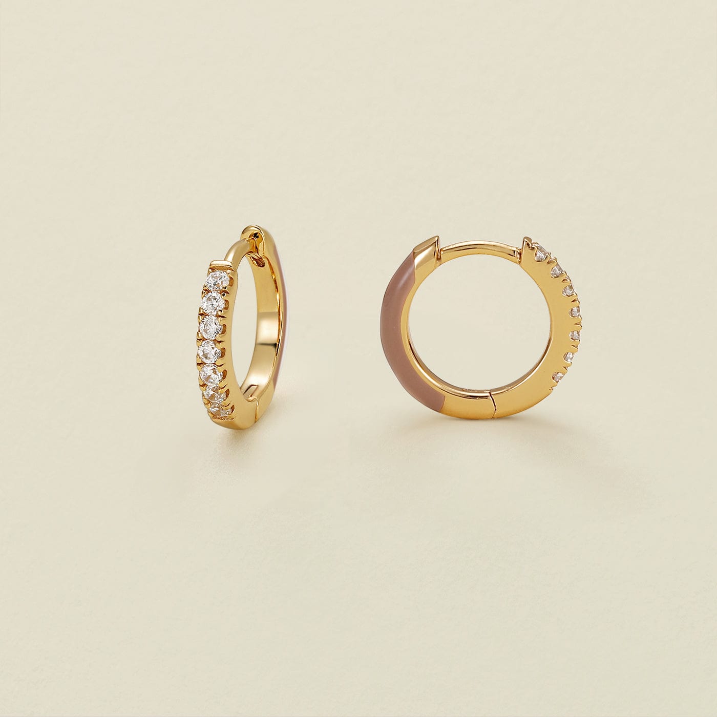 CZ Enamel Hoop Earrings Mauve / Gold Vermeil Earring