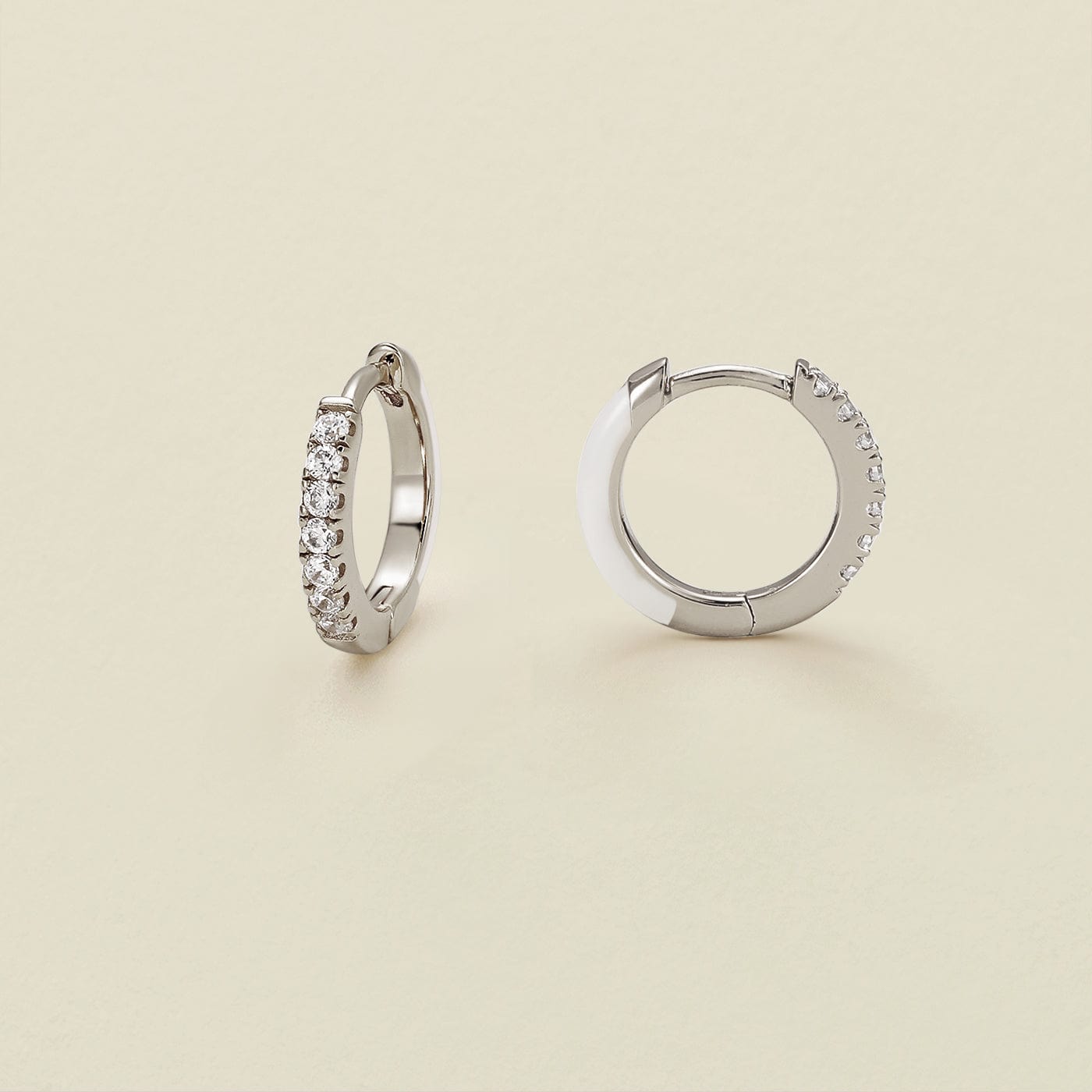 CZ Enamel Hoop Earrings White / Silver Earring