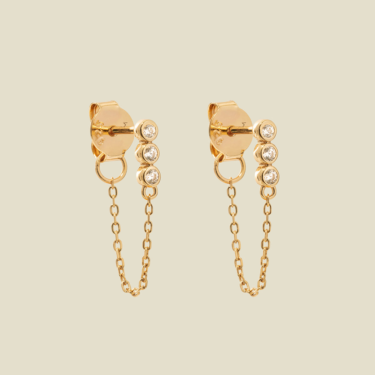 CZ Poppy Chain Huggie Studs Gold Vermeil Earring
