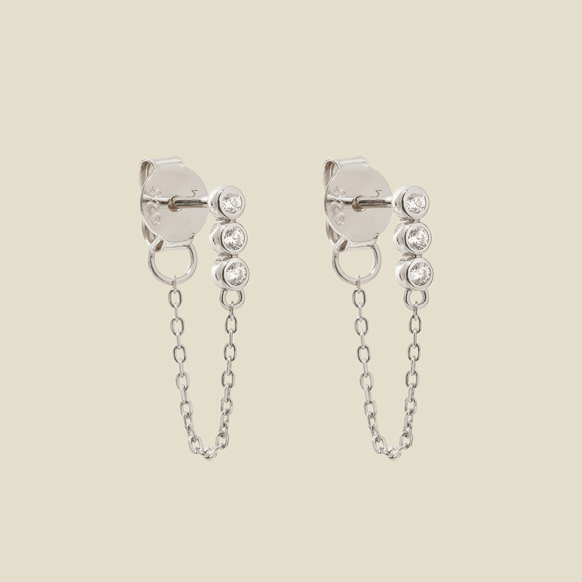 CZ Poppy Chain Huggie Studs Silver Earring