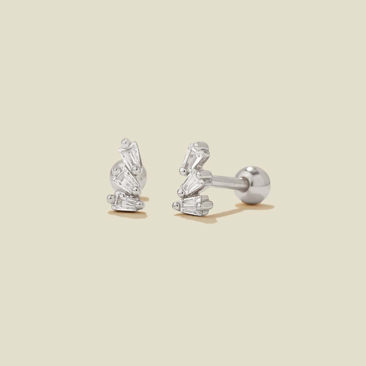 CZ Triple Baguette Stud Earrings Silver Earring