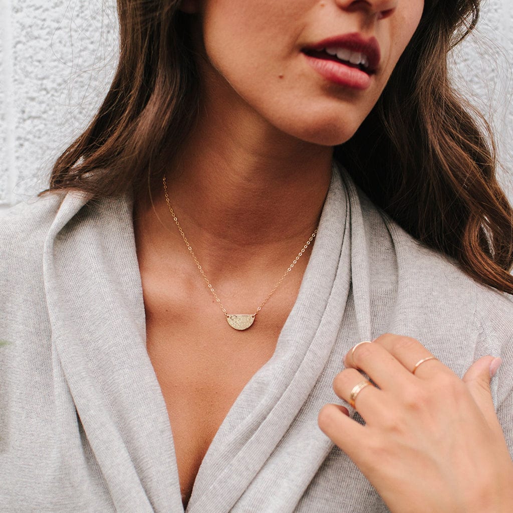 Hammered Half Moon Disc Necklace Necklace