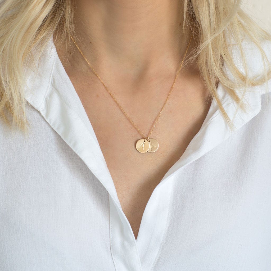 gold disc necklace with 3 letters and chain | west4thstudio