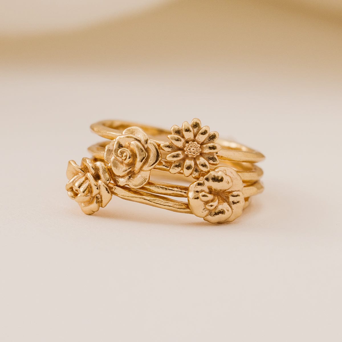 TU Trio 18K Yellow Gold Flower Engagement Ring | Flower Ring Enhancer |  Cadar – CADAR