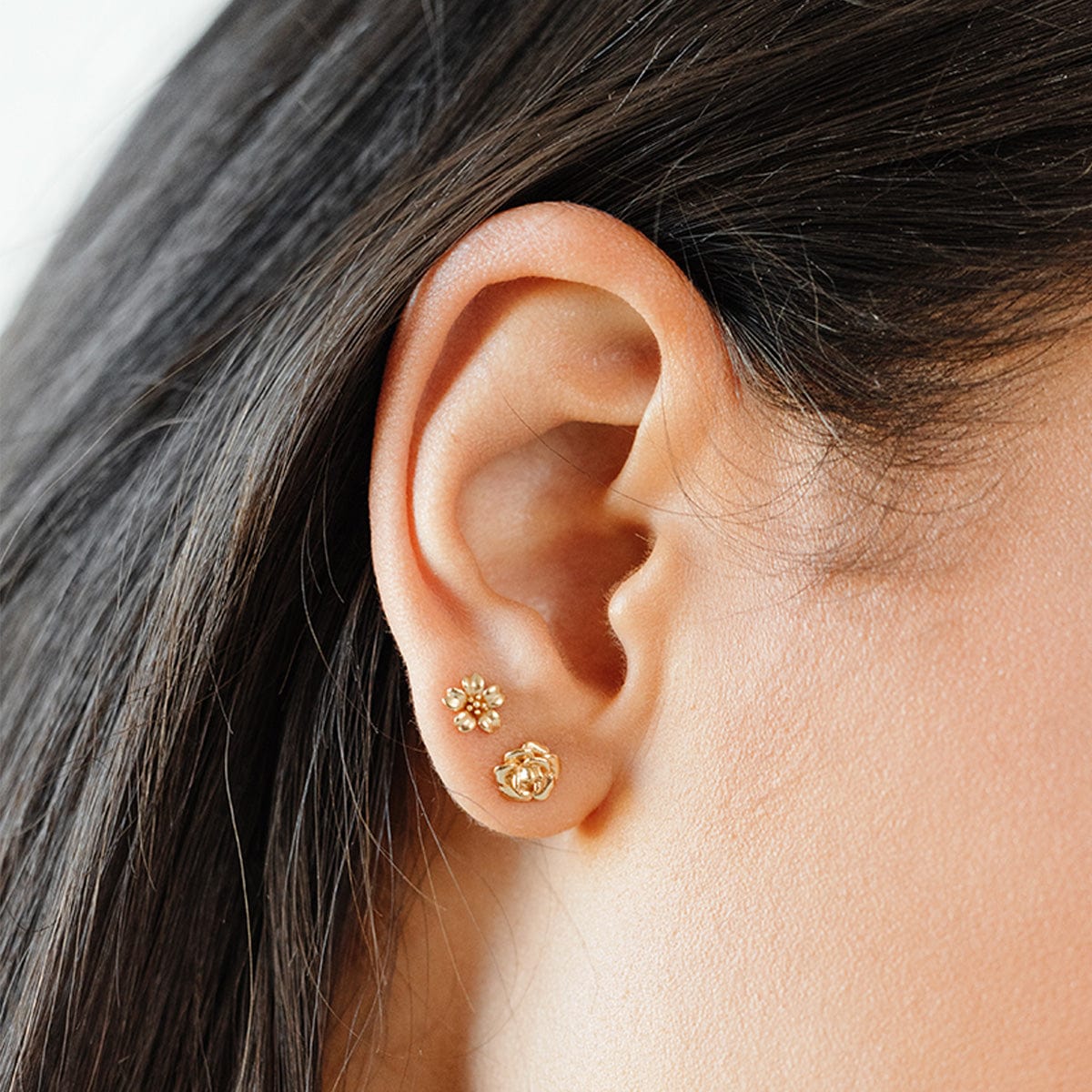 Tiny Birth Flower Stud Earrings in Gold