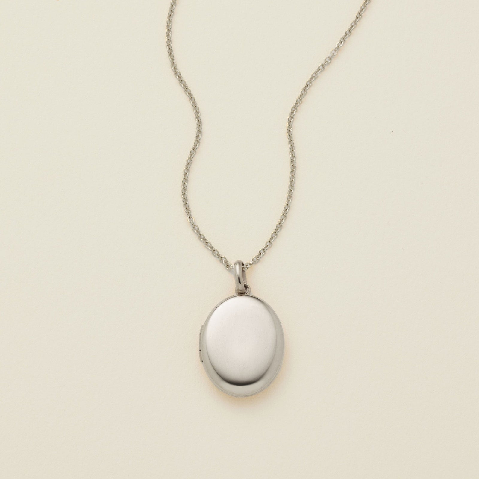 Mini Oval Locket Necklace Silver / 16"-18" Necklace