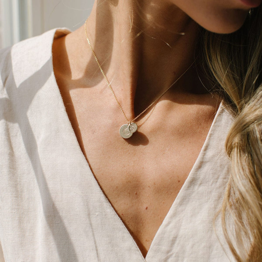 Moon and Stars Disc Necklace Lifestyle