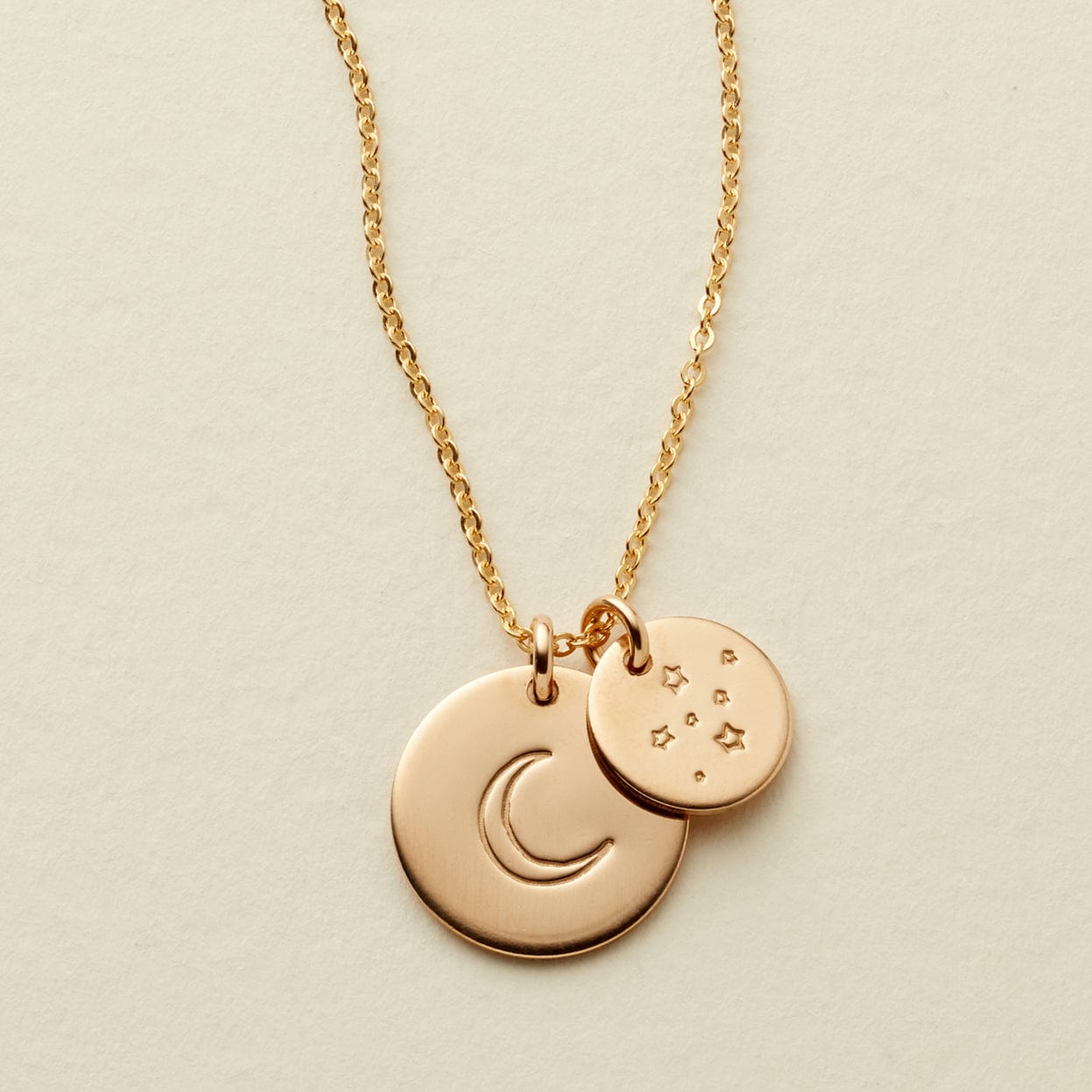 Moon and Stars Disc Necklace - 1/2" & 3/8" Necklace