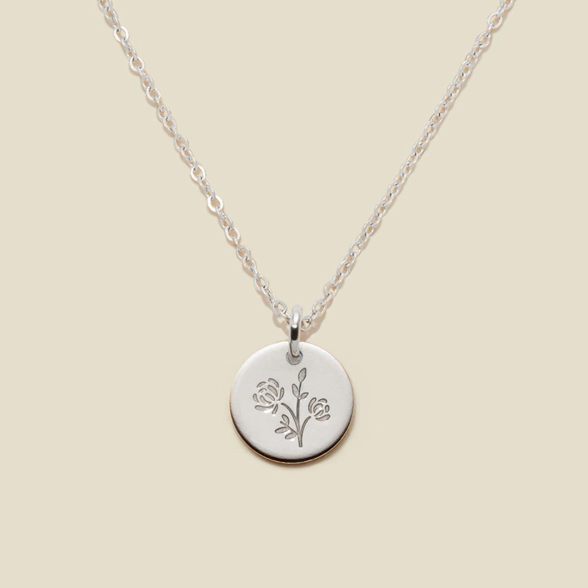 November Birth Flower Necklace Silver / 3/8" / 16"-18" Necklace