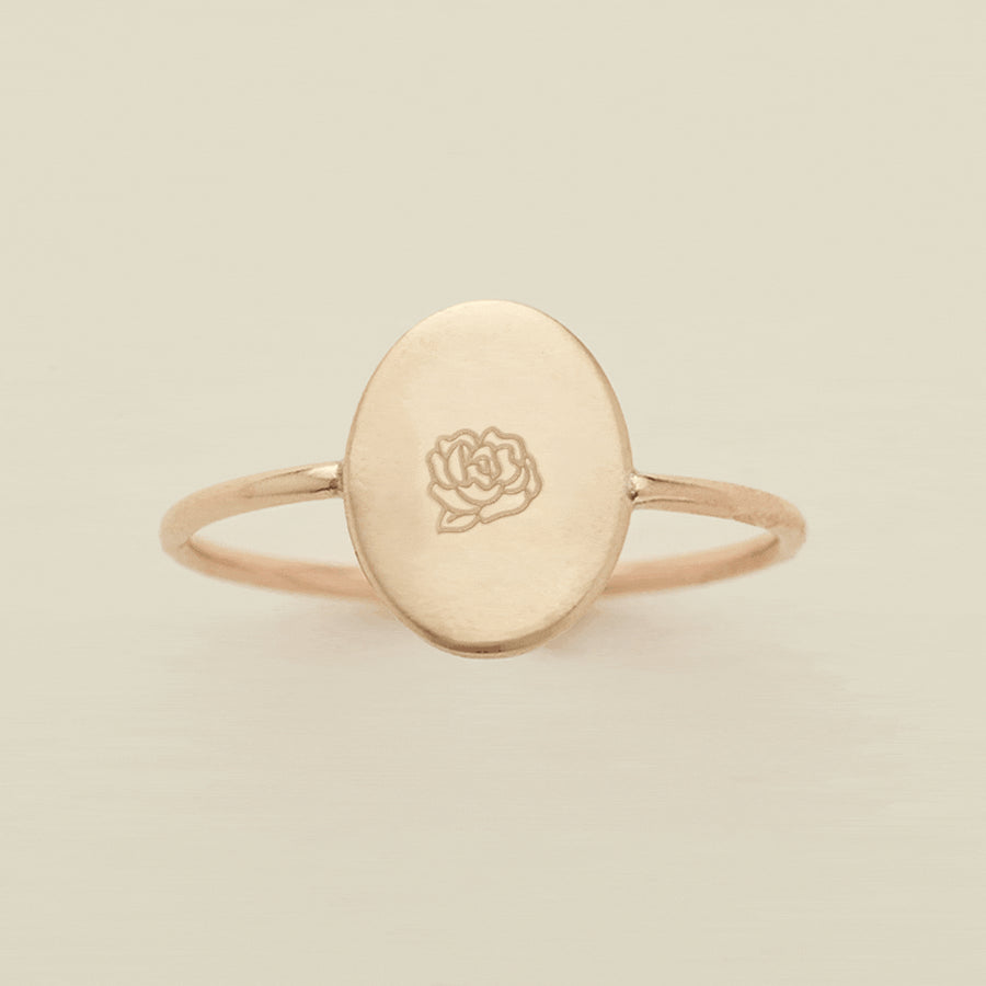 Oval Customized Ring - Initial or Birth Flower
