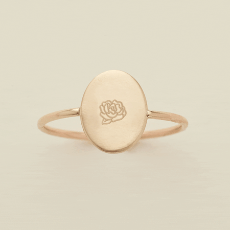 oval customized ring initial or birth flower gold filled 5 ring
