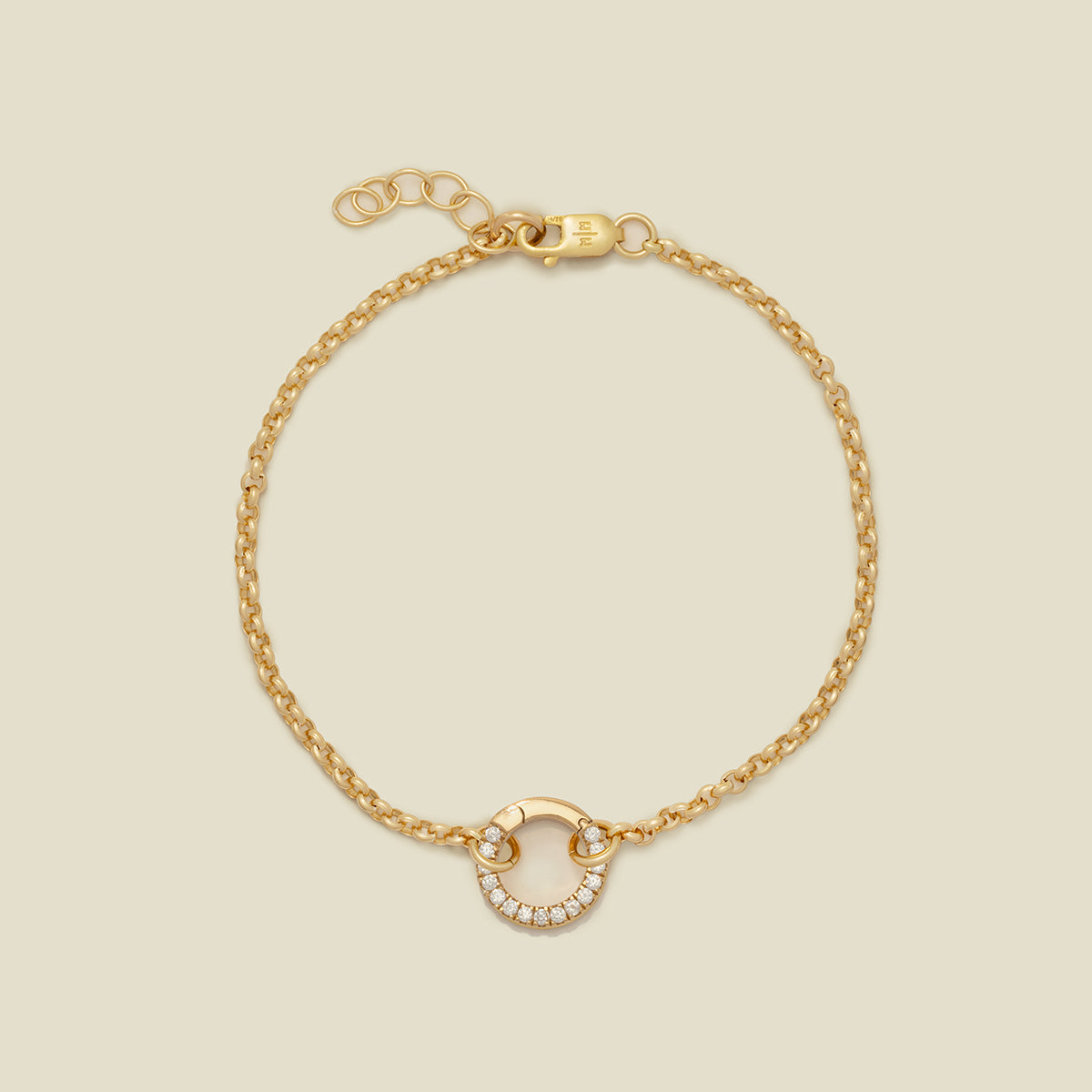Rolo Charm Bracelet Gold Filled / With CZ Link Lock / 6" Bracelet