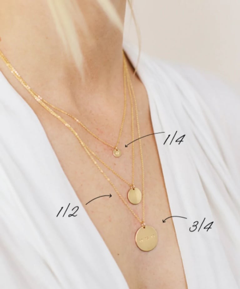 Disc Necklace Size Guide - Disc Sizes 1/4", 1/2" and 3/4"